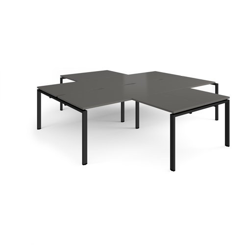 Adapt back to back 4 desk cluster 2800mm x 1600mm with 800mm return desks - black frame storm grey top - ER28168-K-OG