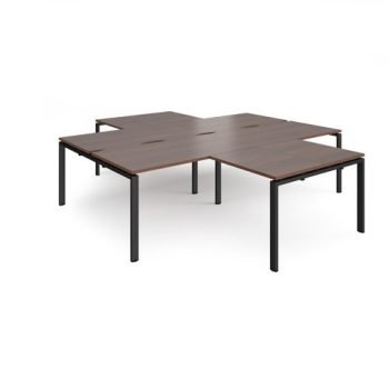 Adapt back to back 4 desk cluster 2800mm x 1600mm with 800mm return desks - black frame Walnut top - ER28168-K-W