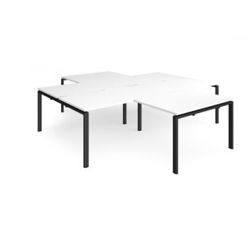 Adapt back to back 4 desk cluster 2800mm x 1600mm with 800mm return desks - black frame White Top - ER28168-K-WH