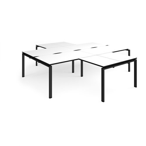 Adapt back to back 4 desk cluster 2800mm x 1600mm with 800mm return desks - black frame White Top black edge - ER28168-K-WK