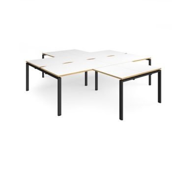 Adapt back to back 4 desk cluster 2800mm x 1600mm with 800mm return desks - black frame White Top with oak edge - ER28168-K-WO