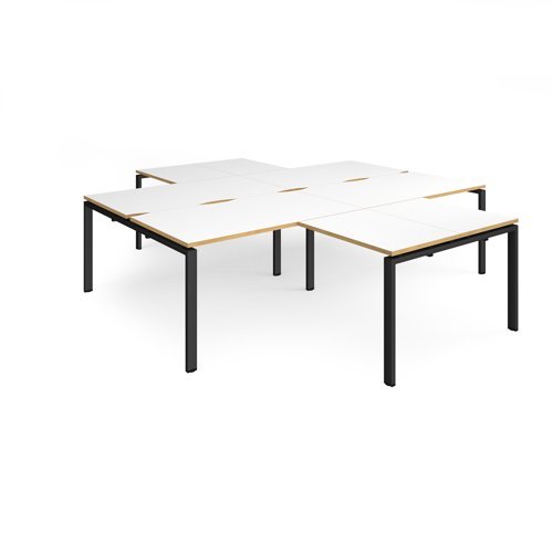 Adapt back to back 4 desk cluster 2800mm x 1600mm with 800mm return desks - black frame White Top with oak edge - ER28168-K-WO