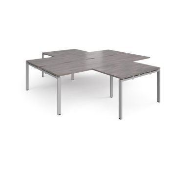 Adapt back to back 4 desk cluster 2800mm x 1600mm with 800mm return desks - silver frame Grey Oak Top - ER28168-S-GO