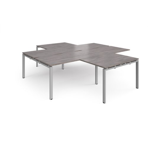 Adapt back to back 4 desk cluster 2800mm x 1600mm with 800mm return desks - silver frame Grey Oak Top - ER28168-S-GO