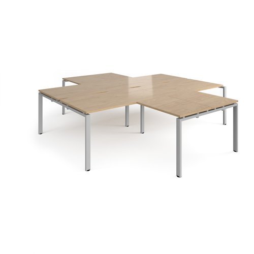 Adapt back to back 4 desk cluster 2800mm x 1600mm with 800mm return desks - silver frame Kendal Oak Top - ER28168-S-KO