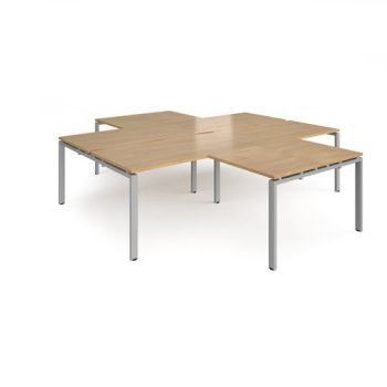 Adapt back to back 4 desk cluster 2800mm x 1600mm with 800mm return desks - silver frame Oak Top - ER28168-S-O