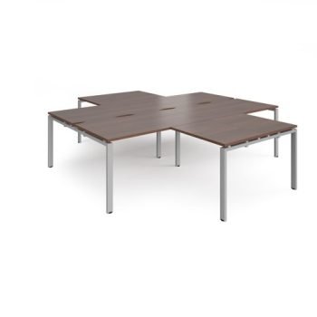 Adapt back to back 4 desk cluster 2800mm x 1600mm with 800mm return desks - silver frame Walnut top - ER28168-S-W
