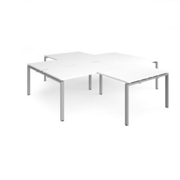 Adapt back to back 4 desk cluster 2800mm x 1600mm with 800mm return desks - silver frame White Top - ER28168-S-WH