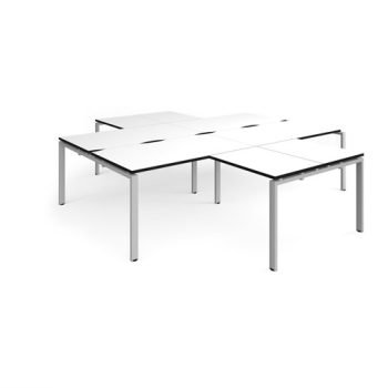 Adapt back to back 4 desk cluster 2800mm x 1600mm with 800mm return desks - silver frame White Top black edge - ER28168-S-WK