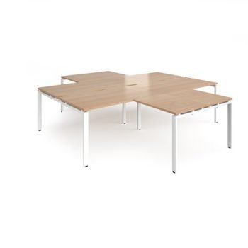 Adapt back to back 4 desk cluster 2800mm x 1600mm with 800mm return desks - white frame Beech top - ER28168-WH-B