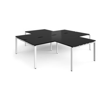 Adapt back to back 4 desk cluster 2800mm x 1600mm with 800mm return desks - white frame black top - ER28168-WH-BK