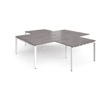 Adapt back to back 4 desk cluster 2800mm x 1600mm with 800mm return desks - white frame Grey Oak Top - ER28168-WH-GO