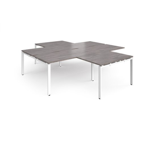 Adapt back to back 4 desk cluster 2800mm x 1600mm with 800mm return desks - white frame Grey Oak Top - ER28168-WH-GO