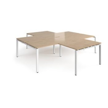 Adapt back to back 4 desk cluster 2800mm x 1600mm with 800mm return desks - white frame Kendal Oak Top - ER28168-WH-KO