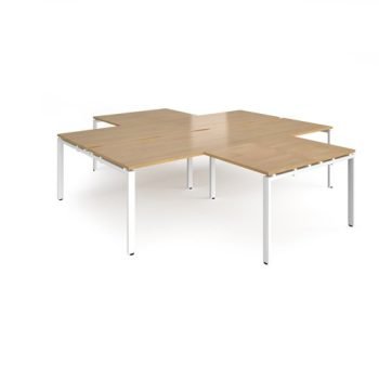 Adapt back to back 4 desk cluster 2800mm x 1600mm with 800mm return desks - white frame Oak Top - ER28168-WH-O