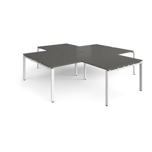 Adapt back to back 4 desk cluster 2800mm x 1600mm with 800mm return desks - white frame storm grey top - ER28168-WH-OG