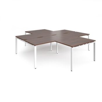 Adapt back to back 4 desk cluster 2800mm x 1600mm with 800mm return desks - white frame Walnut top - ER28168-WH-W