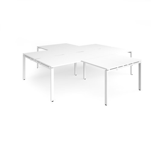 Adapt back to back 4 desk cluster 2800mm x 1600mm with 800mm return desks - white frame White Top - ER28168-WH-WH