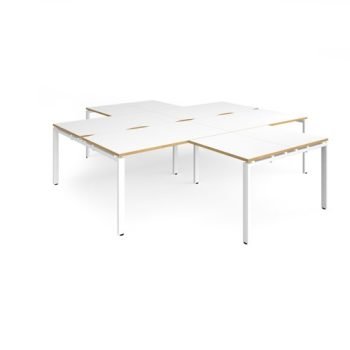 Adapt back to back 4 desk cluster 2800mm x 1600mm with 800mm return desks - white frame White Top with oak edge - ER28168-WH-WO