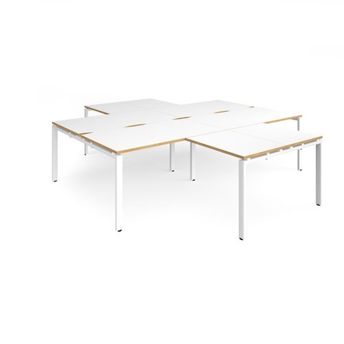 Adapt back to back 4 desk cluster 2800mm x 1600mm with 800mm return desks - white frame White Top with oak edge - ER28168-WH-WO