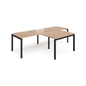 Adapt double straight desks 2800mm x 800mm with 800mm return desks - black frame Beech top - ER2888-K-B