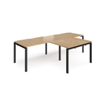 Adapt double straight desks 2800mm x 800mm with 800mm return desks - black frame Oak Top - ER2888-K-O