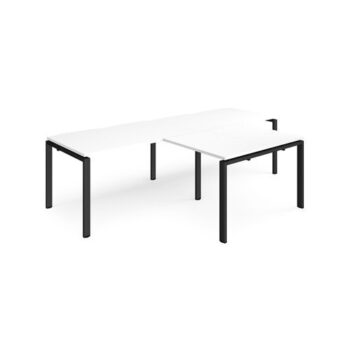 Adapt double straight desks 2800mm x 800mm with 800mm return desks - black frame White Top - ER2888-K-WH