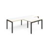 Adapt double straight desks 2800mm x 800mm with 800mm return desks - black frame White Top with oak edge - ER2888-K-WO