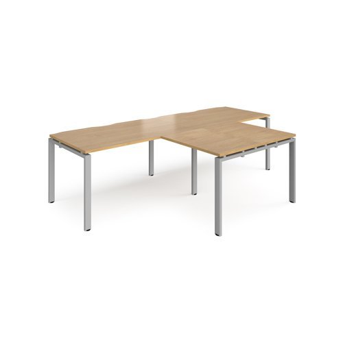 Adapt double straight desks 2800mm x 800mm with 800mm return desks - silver frame Oak Top - ER2888-S-O