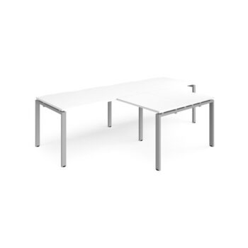 Adapt double straight desks 2800mm x 800mm with 800mm return desks - silver frame White Top - ER2888-S-WH