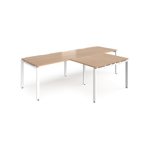 Adapt double straight desks 2800mm x 800mm with 800mm return desks - white frame Beech top - ER2888-WH-B