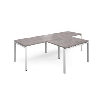 Adapt double straight desks 2800mm x 800mm with 800mm return desks - white frame Grey Oak Top - ER2888-WH-GO