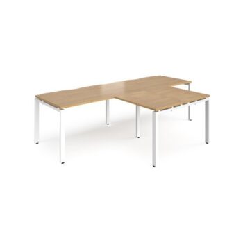 Adapt double straight desks 2800mm x 800mm with 800mm return desks - white frame Oak Top - ER2888-WH-O
