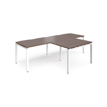 Adapt double straight desks 2800mm x 800mm with 800mm return desks - white frame Walnut top - ER2888-WH-W