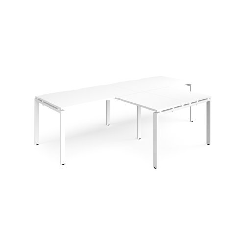 Adapt double straight desks 2800mm x 800mm with 800mm return desks - white frame White Top - ER2888-WH-WH