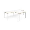 Adapt double straight desks 2800mm x 800mm with 800mm return desks - white frame White Top with oak edge - ER2888-WH-WO