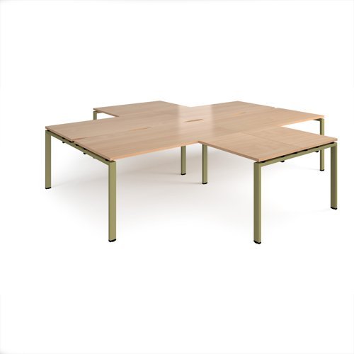 Adapt back to back 4 desk cluster 3200mm x 1600mm with 800mm return desks - green frame Beech top - ER32168-GN-B