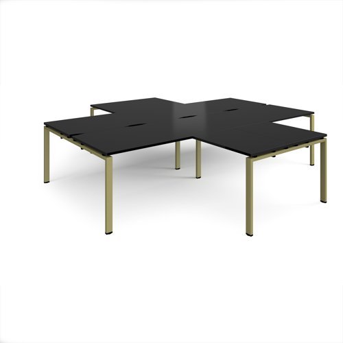 Adapt back to back 4 desk cluster 3200mm x 1600mm with 800mm return desks - green frame black top - ER32168-GN-BK