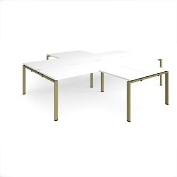 Adapt back to back 4 desk cluster 3200mm x 1600mm with 800mm return desks - green frame White Top - ER32168-GN-WH