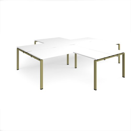 Adapt back to back 4 desk cluster 3200mm x 1600mm with 800mm return desks - green frame White Top - ER32168-GN-WH