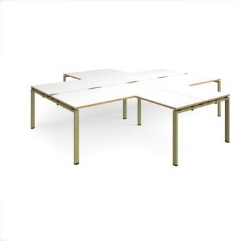 Adapt back to back 4 desk cluster 3200mm x 1600mm with 800mm return desks - green frame White Top oak edge - ER32168-GN-WO