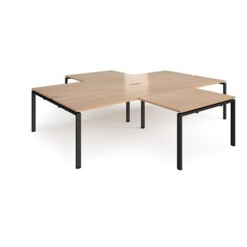 Adapt back to back 4 desk cluster 3200mm x 1600mm with 800mm return desks - black frame Beech top - ER32168-K-B