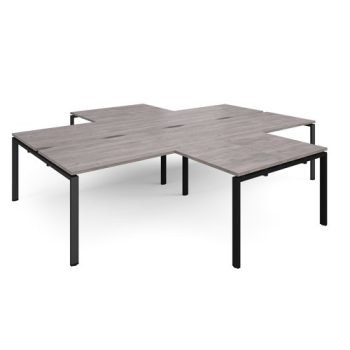 Adapt back to back 4 desk cluster 3200mm x 1600mm with 800mm return desks - black frame Grey Oak Top - ER32168-K-GO