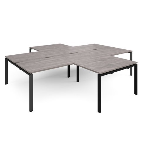 Adapt back to back 4 desk cluster 3200mm x 1600mm with 800mm return desks - black frame Grey Oak Top - ER32168-K-GO