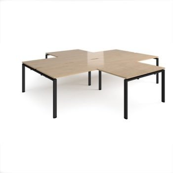 Adapt back to back 4 desk cluster 3200mm x 1600mm with 800mm return desks - black frame Kendal Oak Top - ER32168-K-KO
