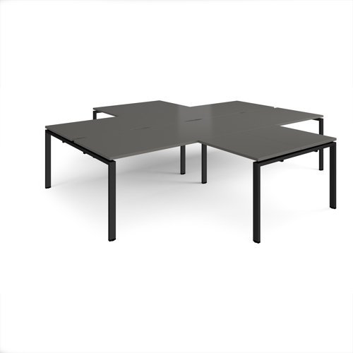 Adapt back to back 4 desk cluster 3200mm x 1600mm with 800mm return desks - black frame storm grey top - ER32168-K-OG