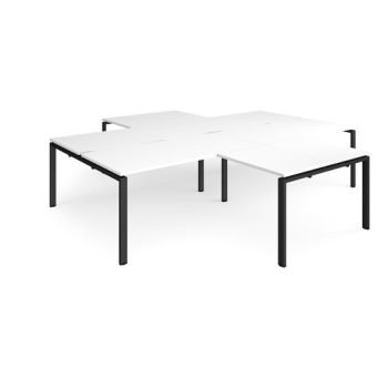 Adapt back to back 4 desk cluster 3200mm x 1600mm with 800mm return desks - black frame White Top - ER32168-K-WH