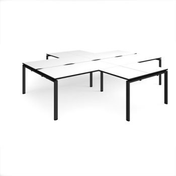 Adapt back to back 4 desk cluster 3200mm x 1600mm with 800mm return desks - black frame White Top black edge - ER32168-K-WK