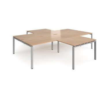 Adapt back to back 4 desk cluster 3200mm x 1600mm with 800mm return desks - silver frame Beech top - ER32168-S-B
