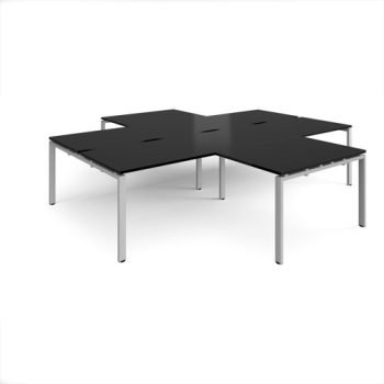 Adapt back to back 4 desk cluster 3200mm x 1600mm with 800mm return desks - silver frame black top - ER32168-S-BK